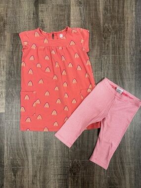 Tea Collection rainbow Coral Pink & White Striped Leggings